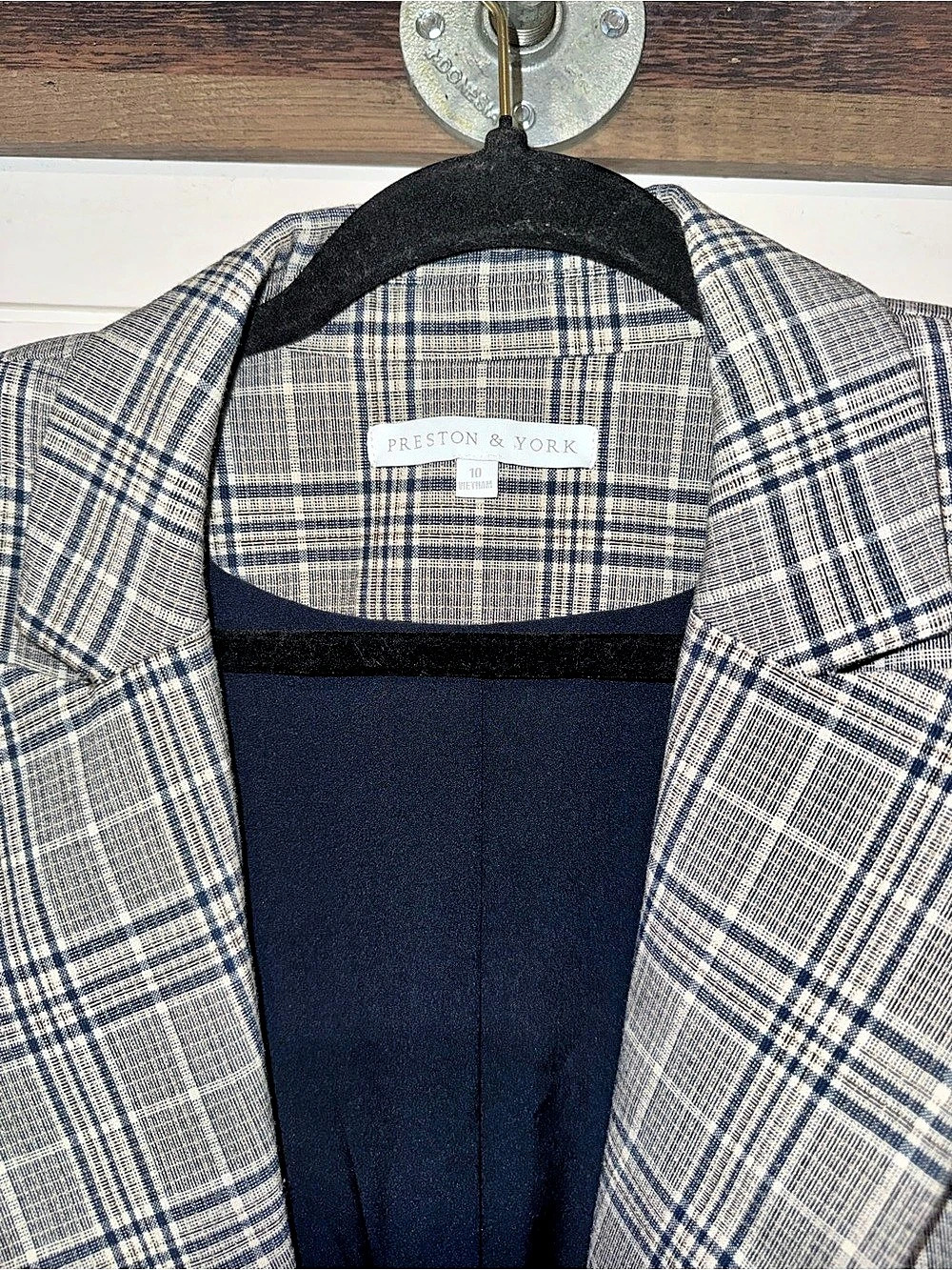 Preston & York Plaid Double-Breasted Blazer in Gray & Blue Size Small Like